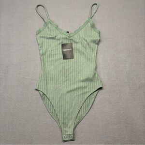 NWT Women’s Forever 21 Ribbed Knit Body Suit Snaps Size Small Sage